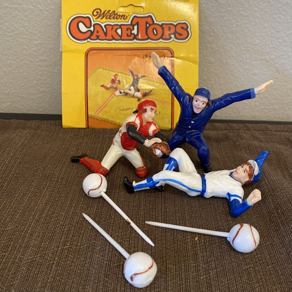 Vintage Baseball Cake Toppers Trio~Wilton 1979